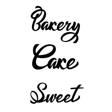 Pasta Fırını Sweet harfleri tipografi seti. Tatlı Pasta Pastası logosu tasarımı, ikon, kart, kartpostal, logo afişi için ideal. Vektör el yazısı illüstrasyonu