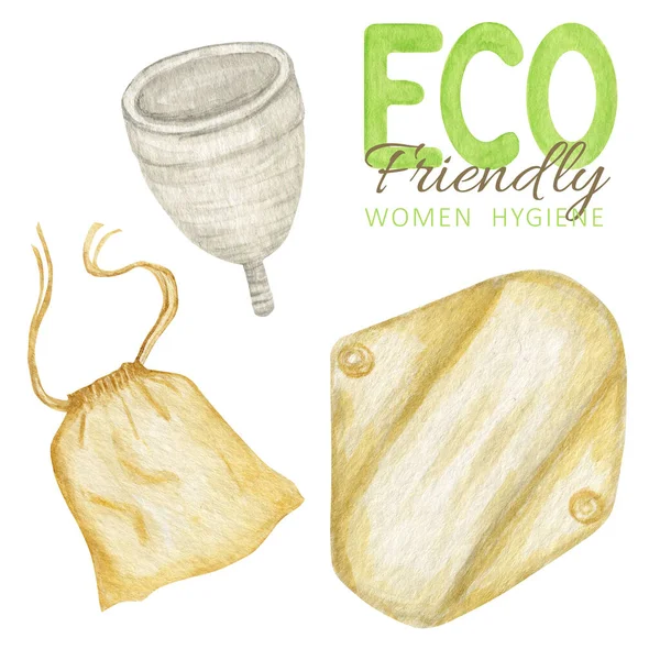 Coupe menstruelle lavable en silicone écologique avec sac en coton. Zéro déchet pour les femmes hygiène intime. Concept sans plastique . — Photo