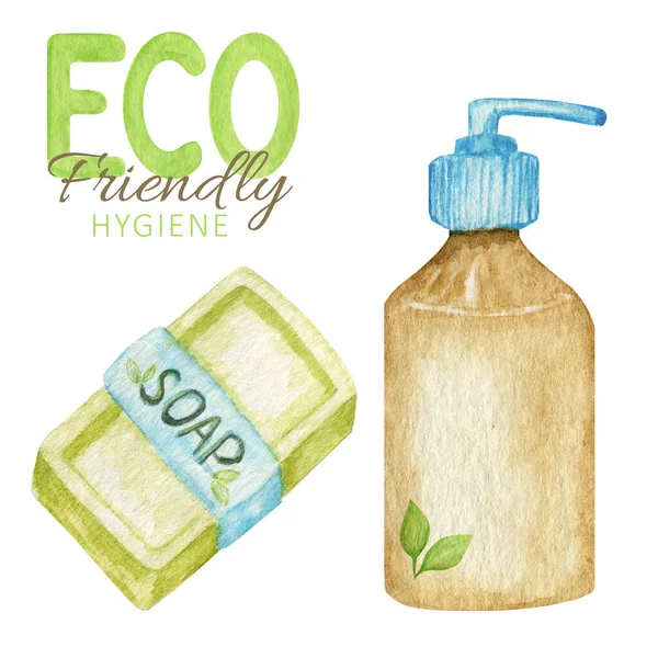 Accessoires de salle de bain zéro déchet, savon solide naturel et barres de shampooing. Produits d'hygiène isolés respectueux de l'environnement. Zéro déchet Conception écologique. Style de vie écologique recyclé. Recycler Réutiliser Réduire concept — Photo