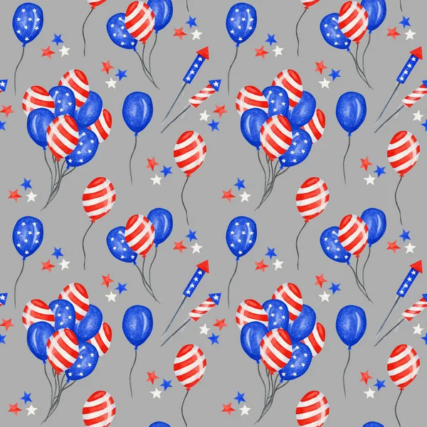 4 juillet Modèle sans couture. Patriotic american holiday Texture tissu du 4 juillet aux couleurs bleu rouge. Jour de l'indépendance de l'Amérique fond festif. Illustration aquarelle pour Scrapbook design — Photo