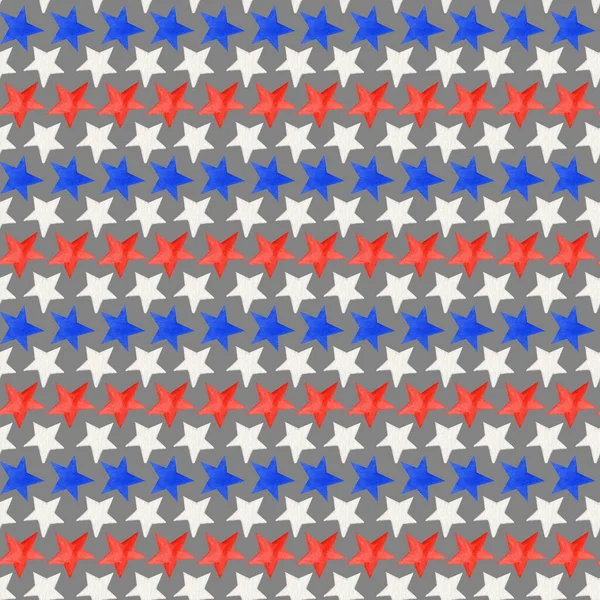 4 de julho padrão sem costura. Férias americanas patrióticas Textura de tecido de 4 de julho em cores azuis vermelhas. Dia da independência da América contexto festivo. Ilustração em aquarela para design de Scrapbook — Fotografia de Stock