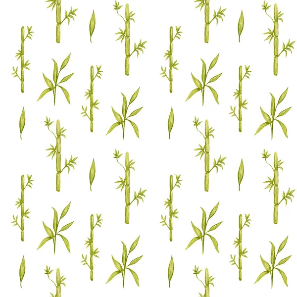 Patrón sin costuras Acuarela ilustración pintura de hojas de bambú sobre fondo blanco. Diseño ecológico. ECO amigable, Reciclar Reutilizar Reducir concepto. Textura de tela —  Fotos de Stock