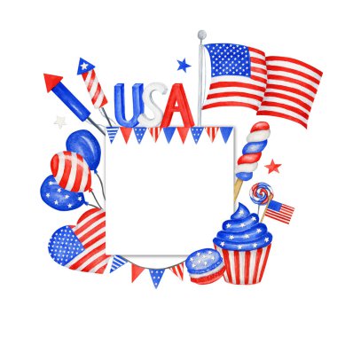 Amerikan ulusal bayrağı ve el yazısı tasarımlı Bağımsızlık Günü 'nüz kutlu olsun. Kutlama partisi Posteri, Satılık Bayrak, İndirim, Reklam, Web Şablonu