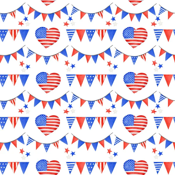 4η Ιουλίου χωρίς ραφή μοτίβο. Patriotic american holiday υφασμάτινη υφή σε κόκκινο μπλε χρώμα. Ημέρα Ανεξαρτησίας της Αμερικής εορταστική φόντο. Υδατογραφία εικονογράφηση για το σχεδιασμό Scrapbook — Φωτογραφία Αρχείου