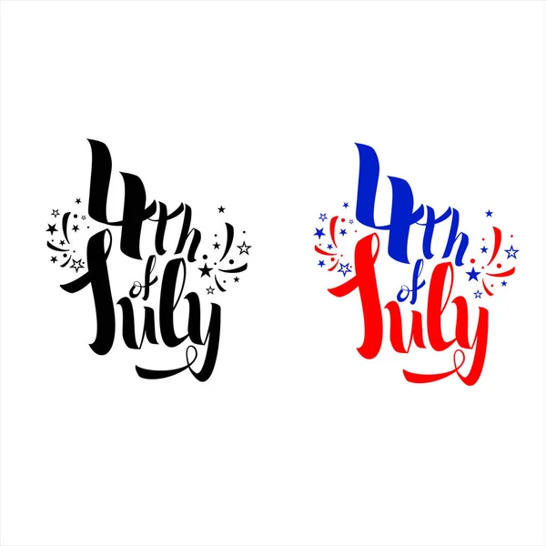 4 de Julho EUA Red Blue lettering cuote. Conceito de design de celebração americana em backgraund branco. Letras manuscritas ilustração para o feliz dia da independência da América —  Vetores de Stock