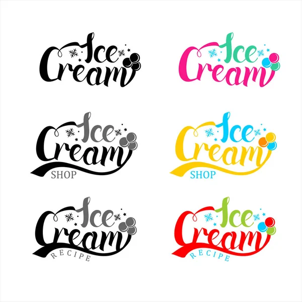 Ice Cream handwritten lettering set. Vector elements for logo, branding, labels, stickers or icons. Ice cream typographic for your shop, bakery, restaurant, bar, cafe, menu. — Stock Vector