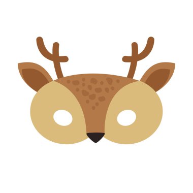 Orman hayvanı çizgi filminde boynuzlu kahverengi geyiğin karnaval maskesi..