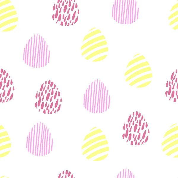 Ilustração padrão sem costura de contorno rosa amarelo listrado ovos em um fundo branco . —  Vetores de Stock