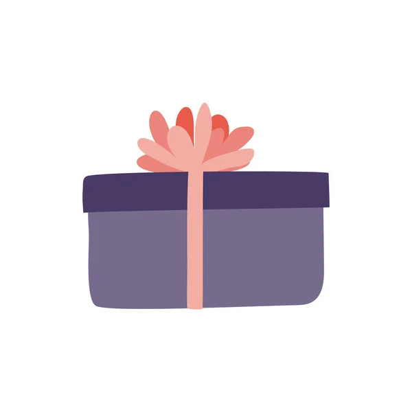 Ilustração presente embrulhando delicada caixa lilás roxo no lado com um arco de pêssego rosa — Vetor de Stock