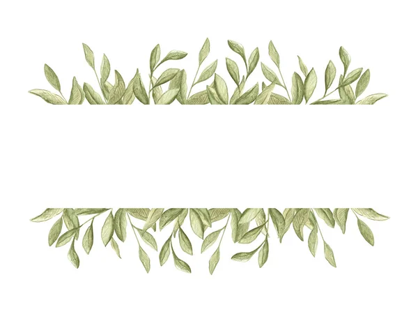 Ілюстрація акварельна прямокутна рамка з зеленого листя з місцем для тексту на білому тлі . — стокове фото