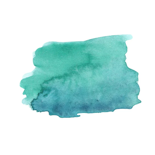 Illustration watercolor blue indigo emerald gradient stain on a white background. — ストック写真