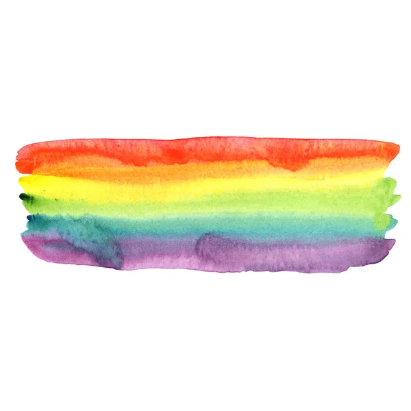 Watercolor illustration. Rectangular rainbow gradient stain on a white background. — 스톡 사진