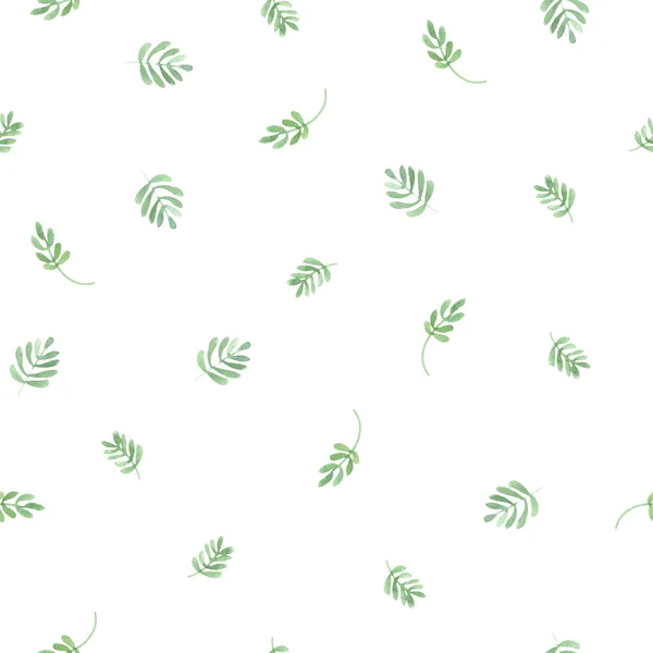Απεικόνιση υδατογραφία αδιάλειπτη μοτίβο των πράσινων κλαδιά με φύλλα σε λευκό φόντο. — Φωτογραφία Αρχείου