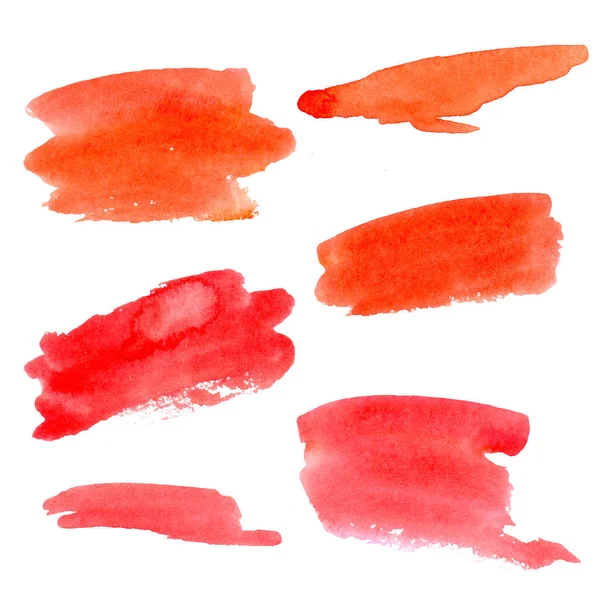 オレンジ色の珊瑚赤ピンク色の水彩画の背景の抽象的なスポットとスミア 手描き — ストック写真