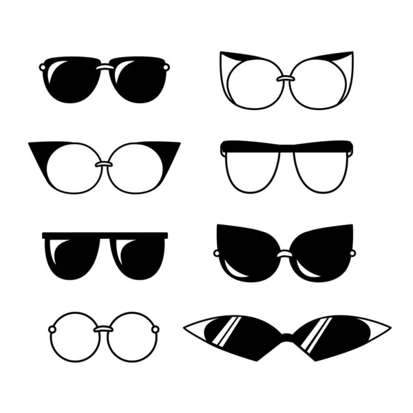 白を基調に黒と白の8人の女性サングラスのイラスト 太陽からの目の保護 デザイン バナー カード 眼科のために — ストックベクタ