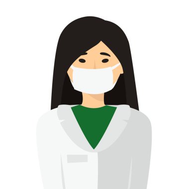 Doğulu, siyah saçlı bir hemşire, Çinli bir kadın, Japon bir kadın, Koreli bir kadın koruyucu tıp maskesi takmış. Hastalıklara, virüslere ve enfeksiyonlara karşı korunma..