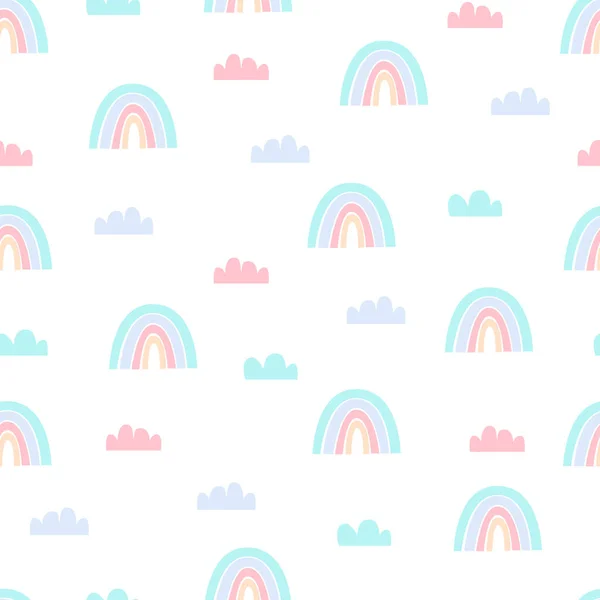 Ilustração Padrão Sem Costura Bonito Arco Íris Nuvens Rosa Azul —  Vetores de Stock