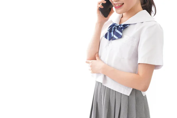 Azji Bizneswoman Rozmowy Przez Telefon Komórkowy Odizolowany Białym Tle — Zdjęcie stockowe