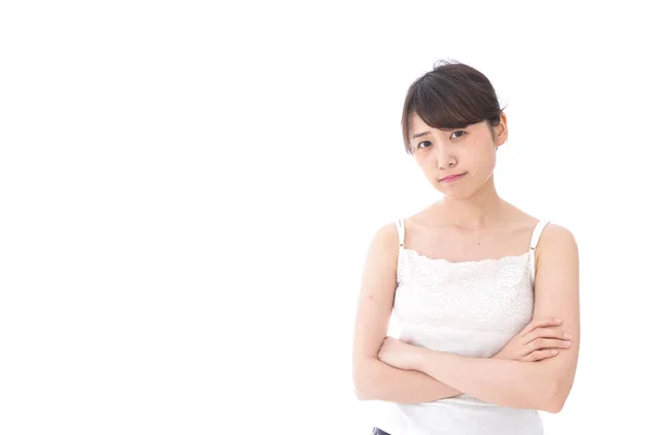 Portrait Asiatique Jeune Femme Isolé Sur Fond Blanc — Photo