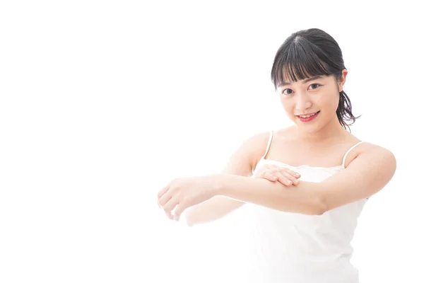 Retrato Asiático Jovem Mulher Isolado Branco Fundo — Fotografia de Stock