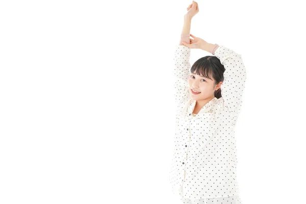 Asiático Jovem Mulher Pijama Isolado Fundo Branco — Fotografia de Stock