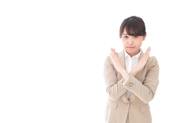 Asian Businesswoman Showing Sign Isolated White Background — Stock Photo, Image