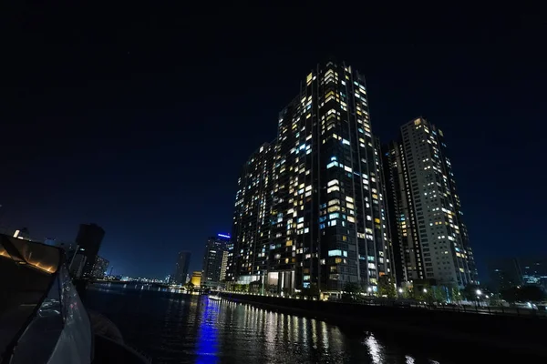 Tokio Miasto Panorama Oświetlona Nocy — Zdjęcie stockowe