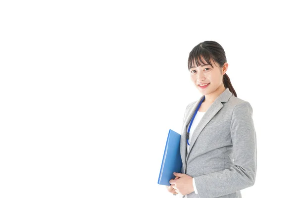 Asian Businesswoman Folder Isolated White Background — Stock Photo, Image