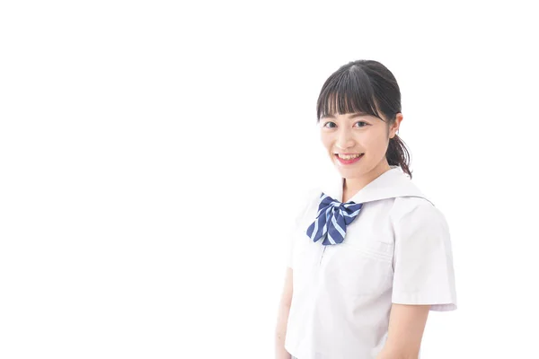 Retrato Asiático Jovem Mulher Escola Uniforme Isolado Branco Fundo — Fotografia de Stock