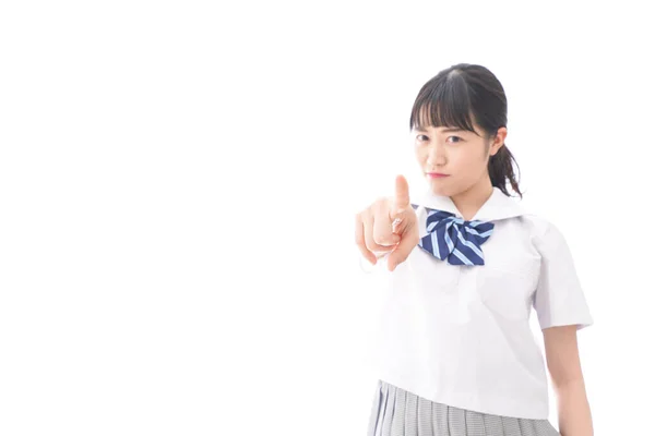 Portret Van Aziatische Jonge Vrouw School Uniform Geïsoleerd Witte Achtergrond — Stockfoto