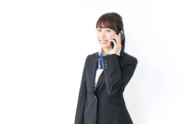 Porträt Einer Asiatischen Jungen Geschäftsfrau Smartphone Gespräch — Stockfoto