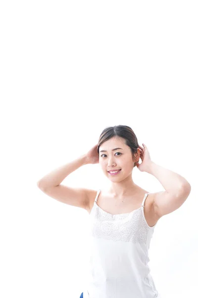 Porträt Einer Jungen Asiatischen Frau Isoliert Auf Weißem Hintergrund — Stockfoto
