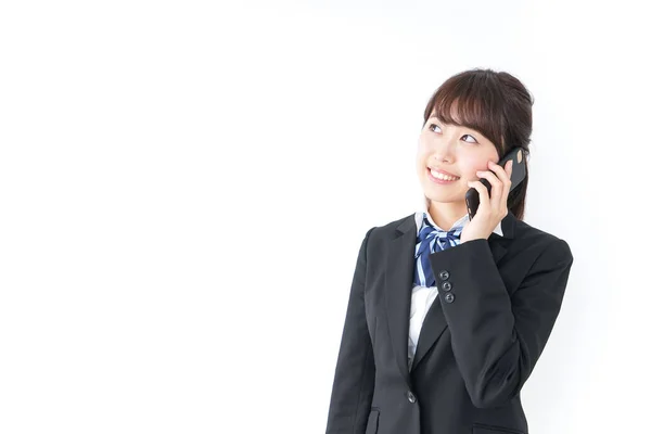 Portrait Asian Young Businesswoman Talking Smartphone — Stock Photo, Image