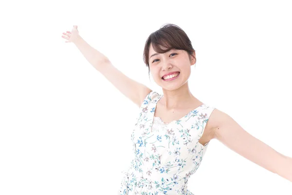 Portrait Une Belle Jeune Femme Asiatique Isolée Sur Fond Blanc — Photo