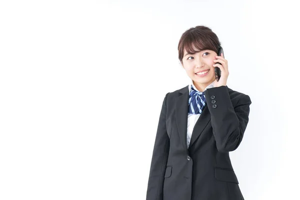 Portret Azjatycki Młody Bizneswoman Rozmawiając Przez Smartfon — Zdjęcie stockowe