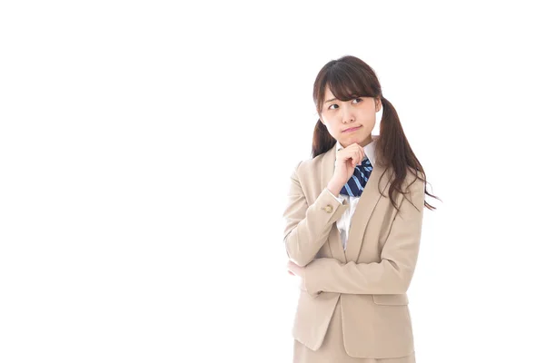 Pensive Asian Businesswoman Isolated White Background — Stock Photo, Image