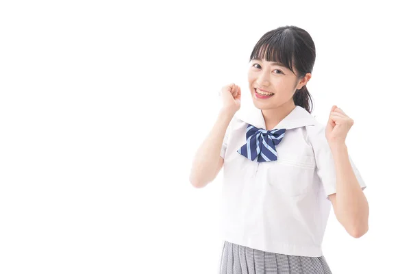 Portrait Asian Young Woman School Uniform Isolated White Background — Stock Photo, Image