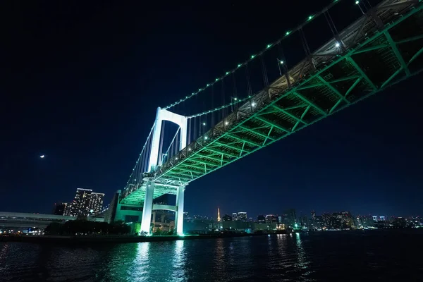 Ночью Освещался Горизонт Токио Мостом — стоковое фото