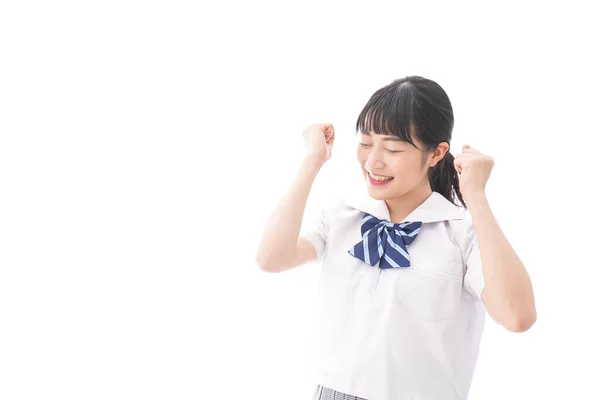 Retrato Mujer Joven Asiática Uniforme Escolar Aislado Sobre Fondo Blanco —  Fotos de Stock