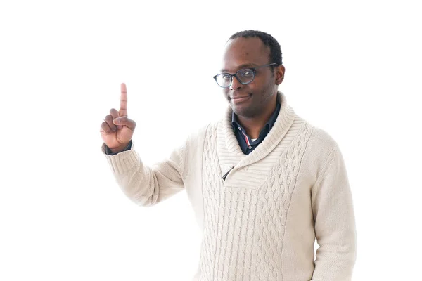 Hombre Africano Guapo Con Gafas Posando Aislado Sobre Fondo Blanco —  Fotos de Stock