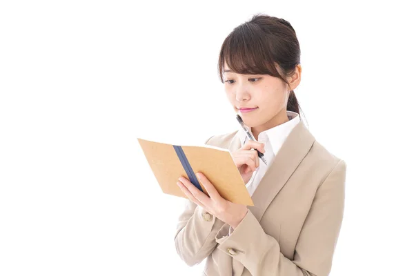 Asiatico Businesswoman Con Notebook Isolato Sfondo Bianco — Foto Stock