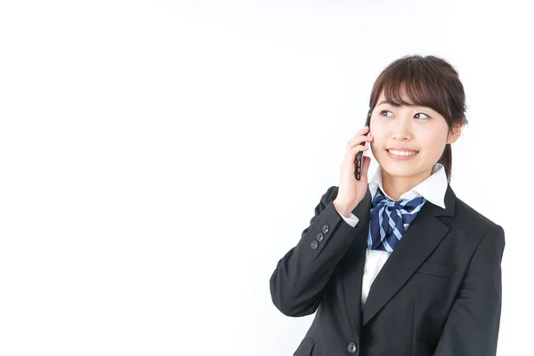 Retrato Asiático Jovem Empresária Falando Sobre Smartphone — Fotografia de Stock