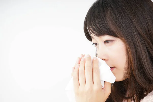 Young Asian Woman Sneezing Isolated White Background — Stock Photo, Image