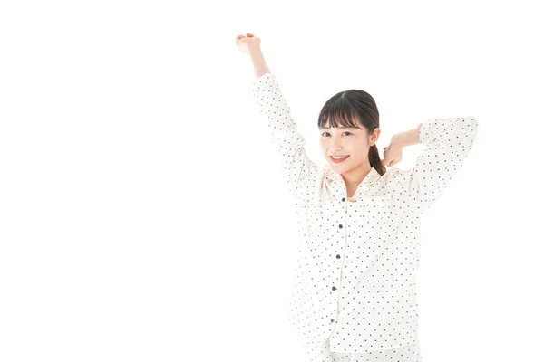 Asiatische Junge Frau Pyjama Isoliert Auf Weißem Hintergrund — Stockfoto