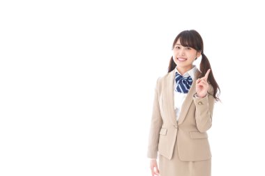 Beyaz arka planda izole edilmiş Asyalı iş kadını