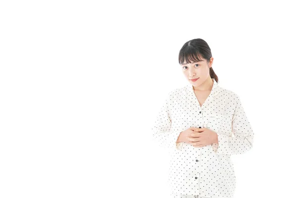 Asiatique Jeune Femme Pyjama Isolé Sur Fond Blanc — Photo