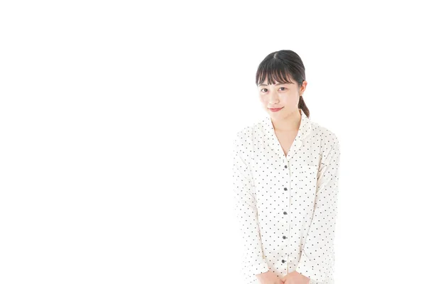 Asian Young Woman Pajamas Isolated White Background — Stock Photo, Image