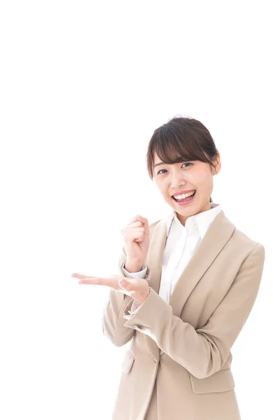 Pensive Asian Businesswoman Isolated White Background — Stock Photo, Image