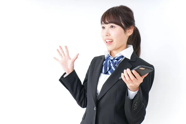 Retrato Asiático Jovem Empresária Usando Smartphone — Fotografia de Stock