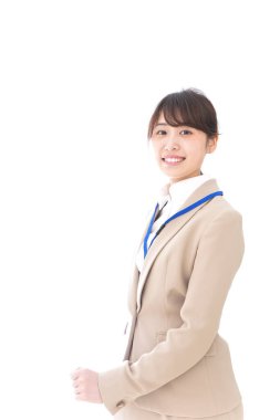 Asyalı iş kadını beyaz arka planda izole edilmiş